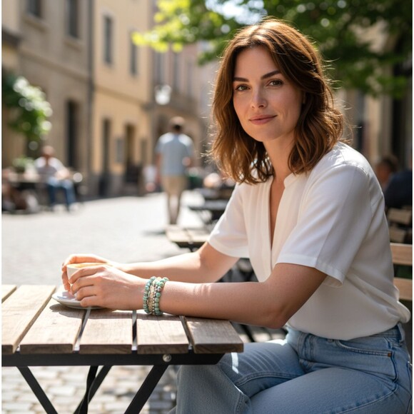 J. Jill Jewelry - J. Jill Multi Beaded Stretch Bracelet Set Aqua Silver Tone Stackable Beachy Boho